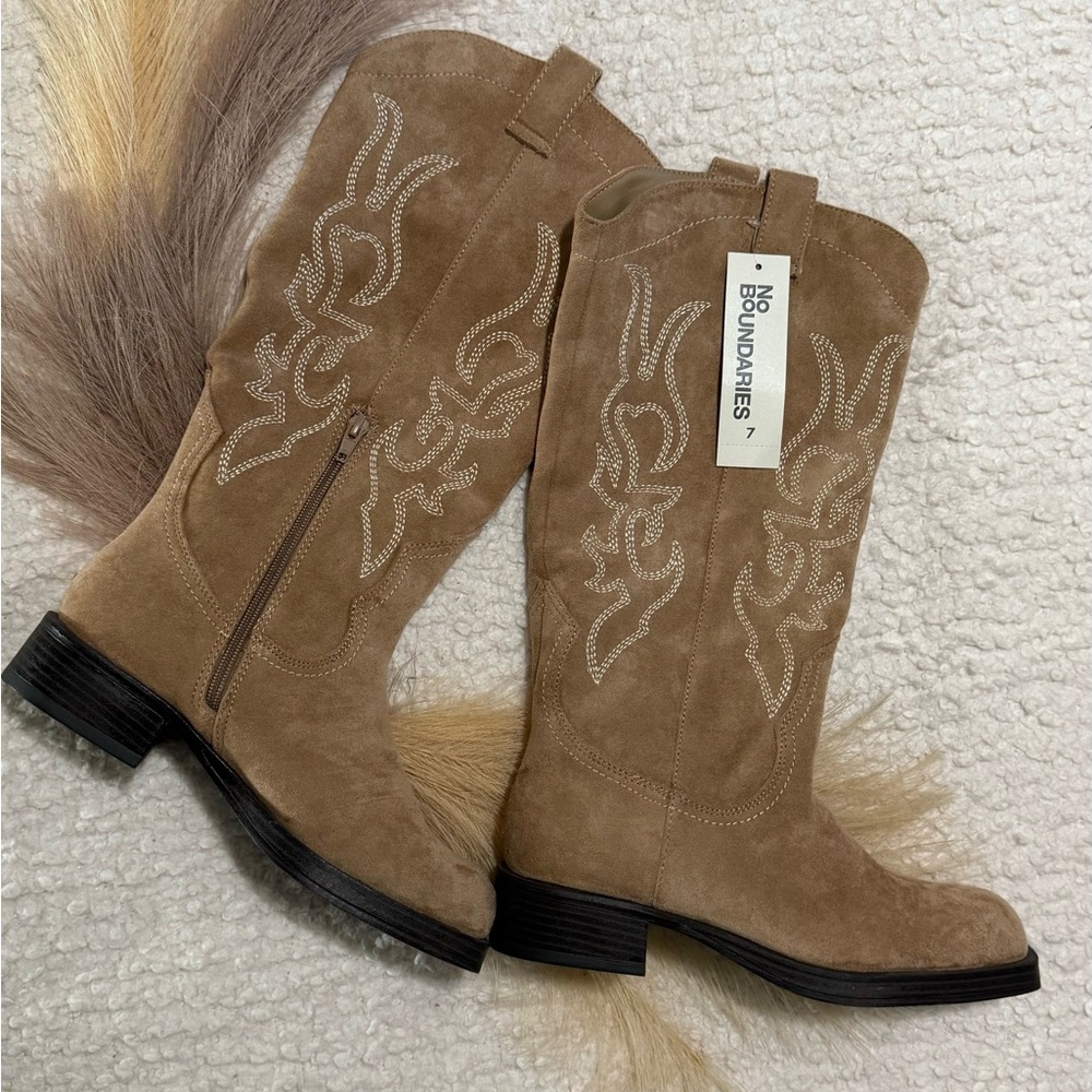 No Boundaries Brown Embroidered Heeled Boots